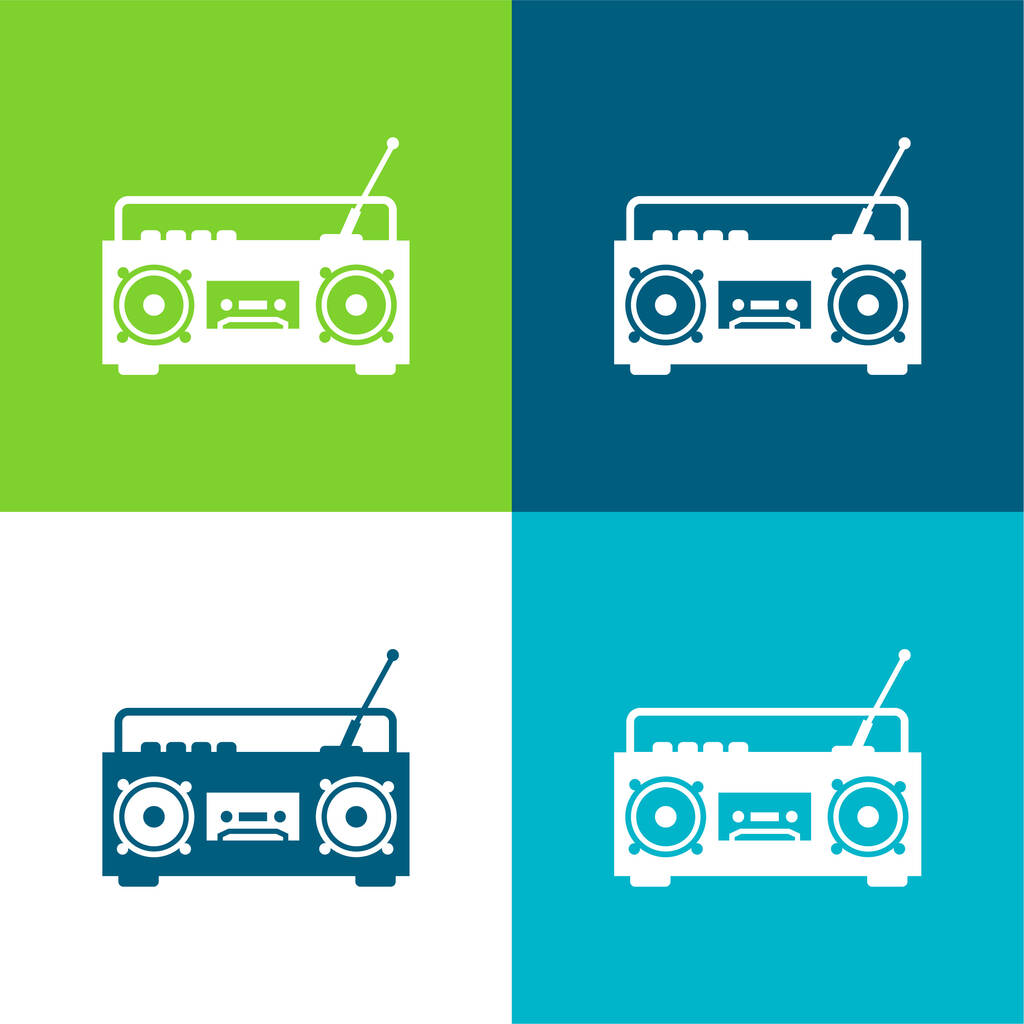 Boom Box Radio mit Antenne Flache Vier-Farben-Minimalsymbolset - Vektor, Bild