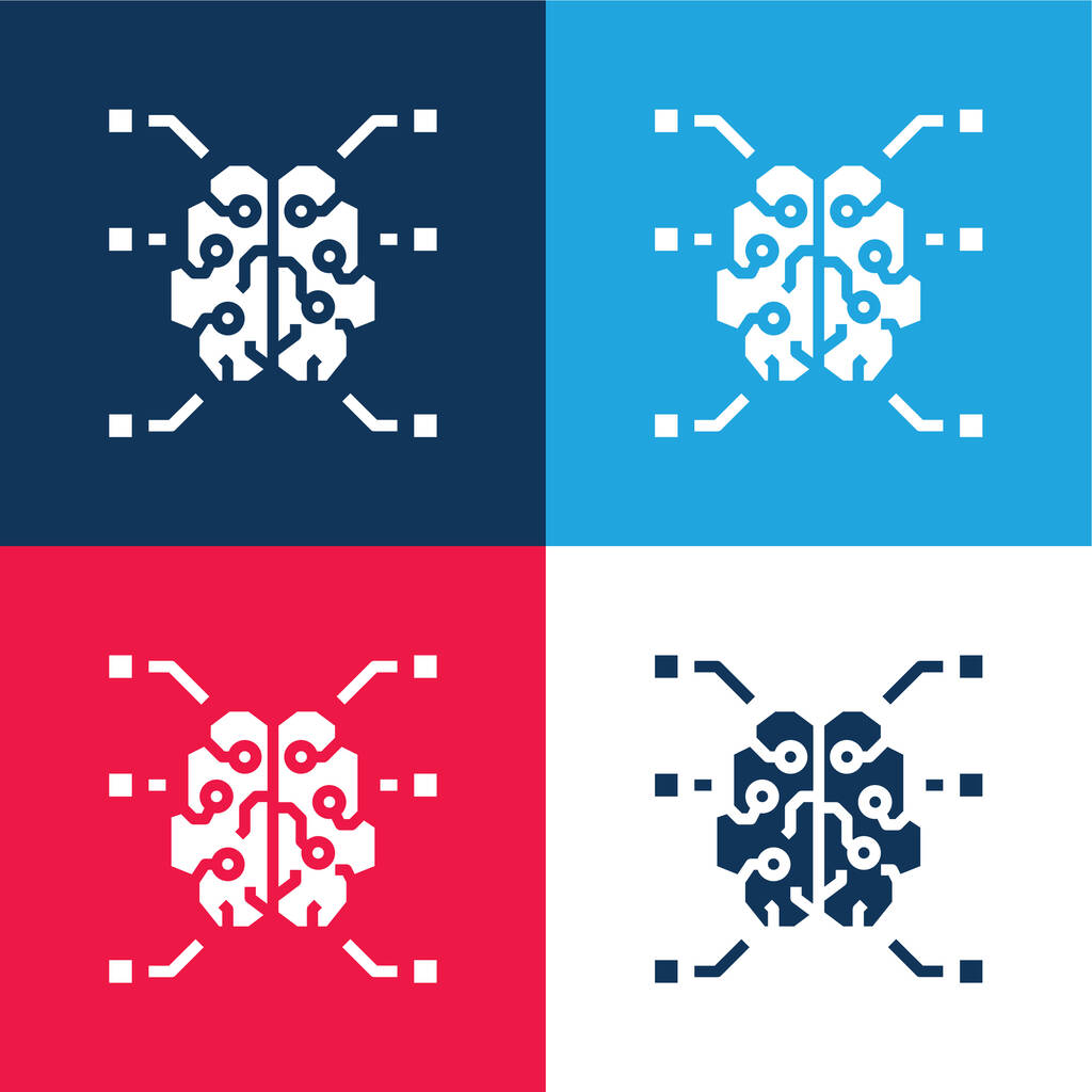 Mozek modrá a červená čtyři barvy minimální ikona nastavena - Vektor, obrázek
