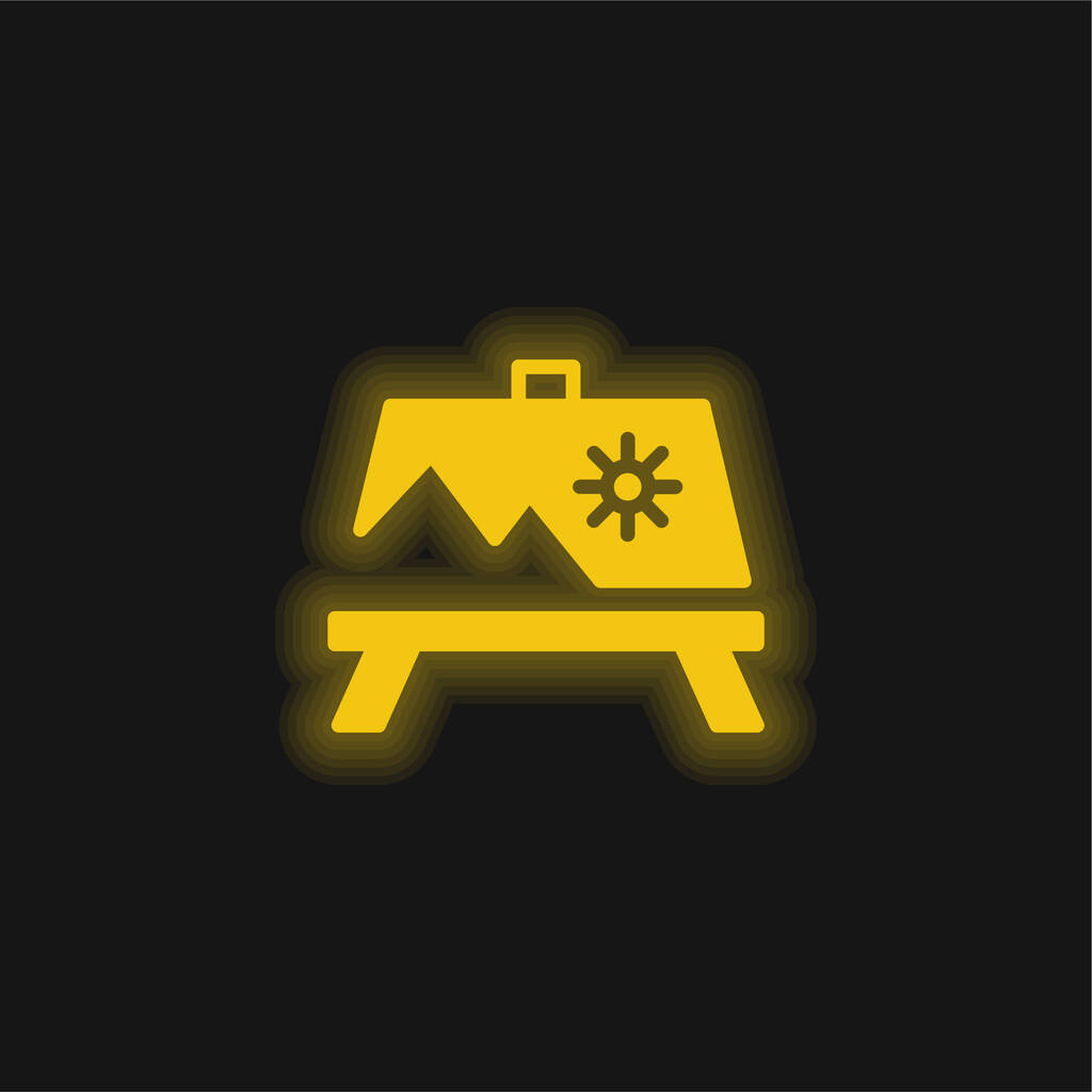 Műalkotás Festés On A Stand sárga izzó neon ikon - Vektor, kép