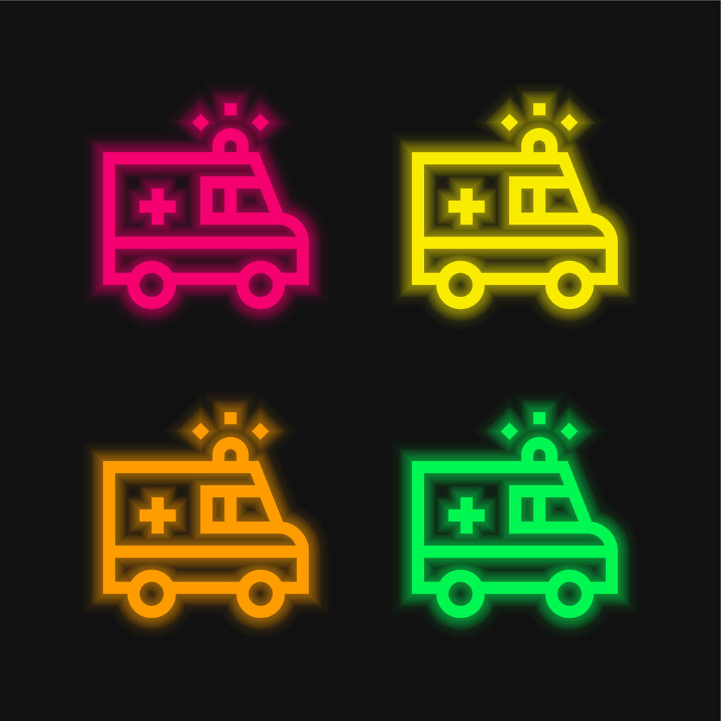 Ambulance quatre couleur brillant icône vectorielle néon - Vecteur, image