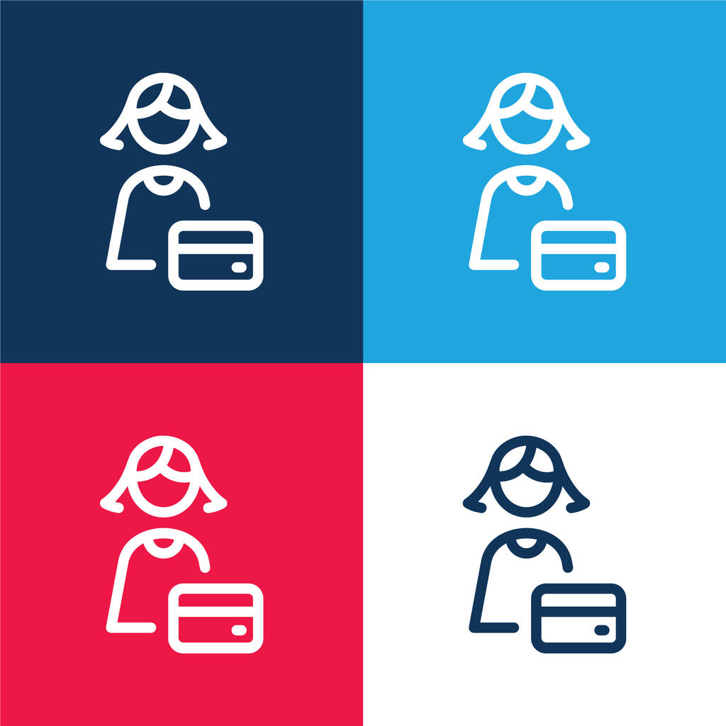 Bank Worker niebieski i czerwony zestaw czterech kolorów minimalny zestaw ikon - Wektor, obraz