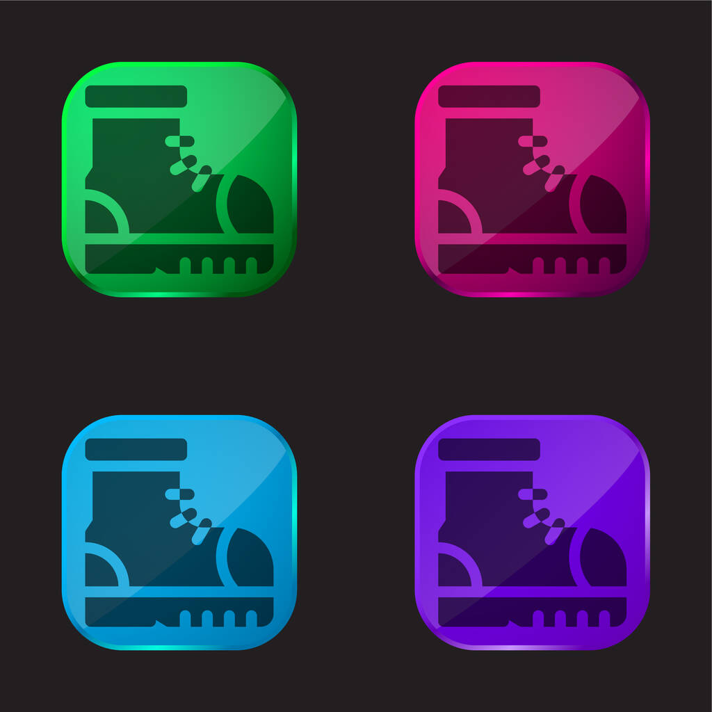 Boot four color glass button icon - Vector, Image
