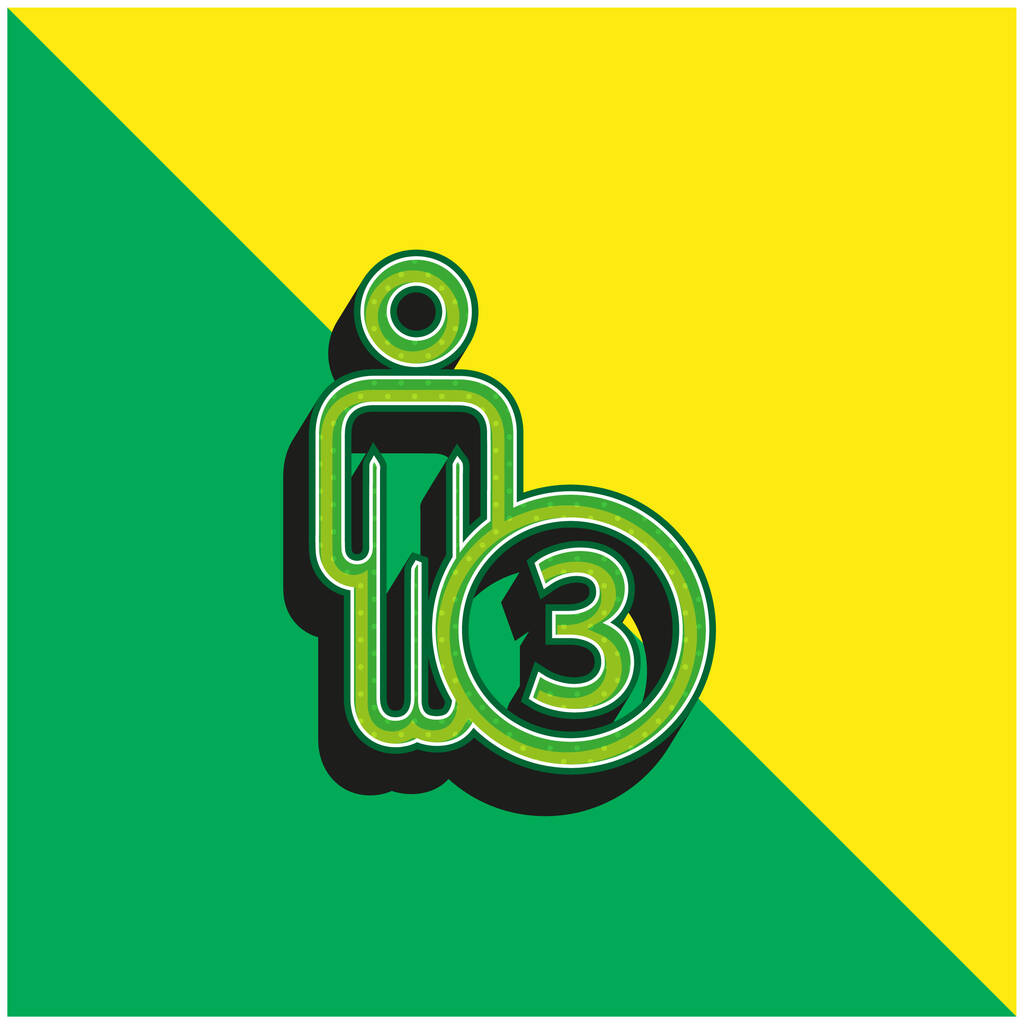 3 Pessoas ou pessoa número três símbolo verde e amarelo moderno logotipo do ícone do vetor 3d - Vetor, Imagem