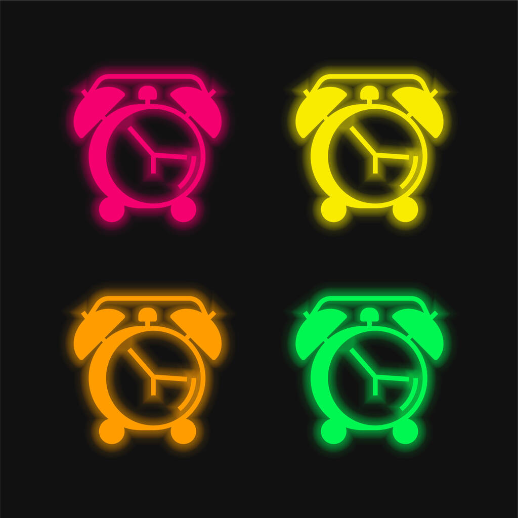 Sveglia quattro colori incandescente icona vettoriale al neon - Vettoriali, immagini