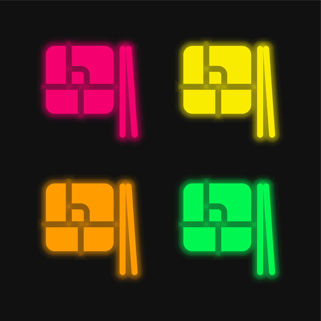 Bento vier kleuren gloeiende neon vector icoon - Vector, afbeelding