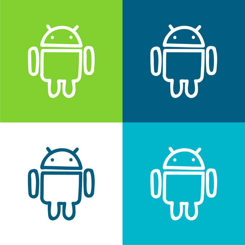 Android Hand Drawn Logo Outline Flat four color minimal icon set - Vector, Image
