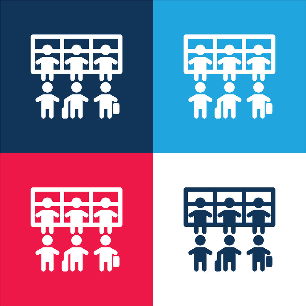 Airport Queue blue and red four color minimal icon set - Vector, Image