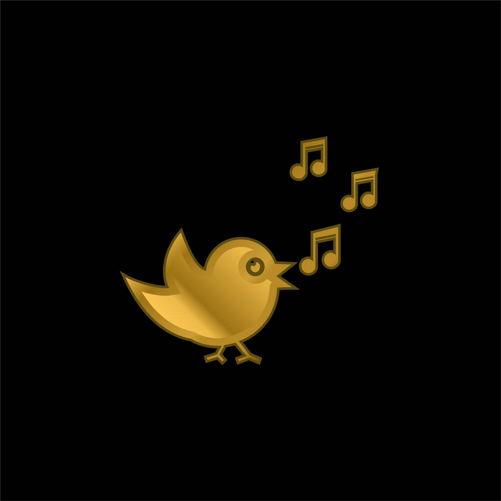 Pájaro cantando con notas musicales chapado en oro icono metálico o vector de logotipo - Vector, imagen