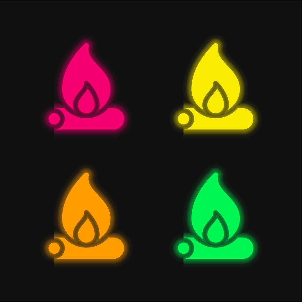 Bonfire čtyři barvy zářící neonový vektor ikona - Vektor, obrázek