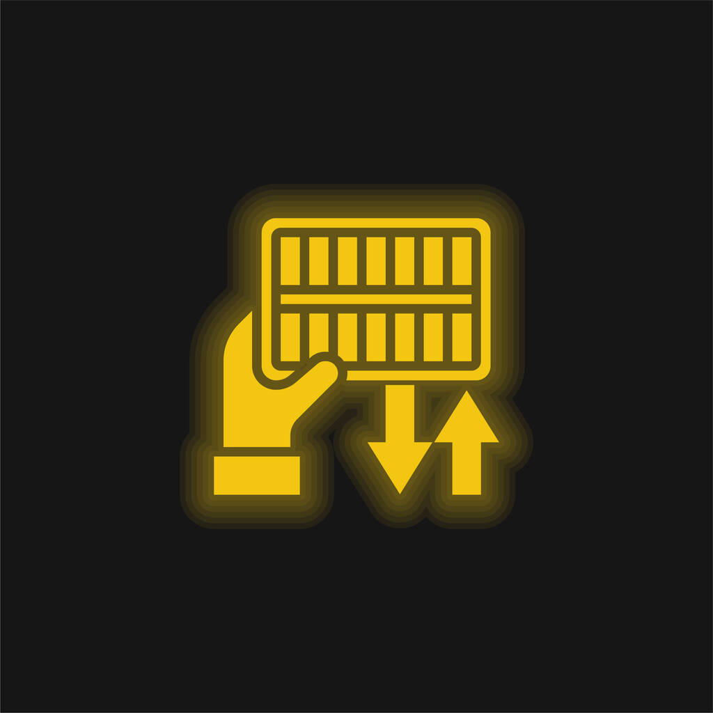 Levegőszűrő sárga izzó neon ikon - Vektor, kép