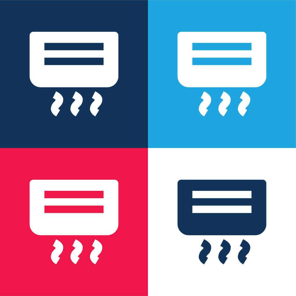 Klíma kék és piros négy szín minimális ikon készlet - Vektor, kép