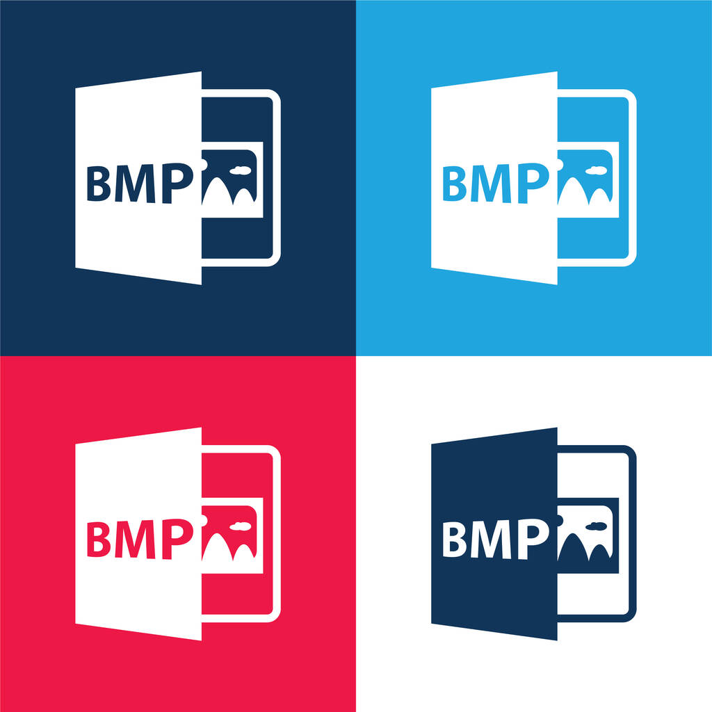 BMP Open File - синий и красный четырехцветный минимальный набор значков - Вектор,изображение