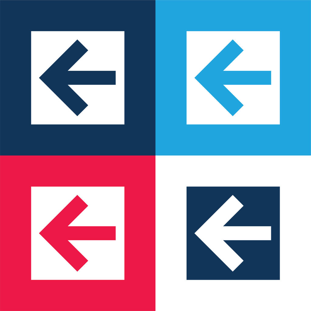 Terug linker pijl In Square Button blauw en rood vier kleuren minimale pictogram set - Vector, afbeelding