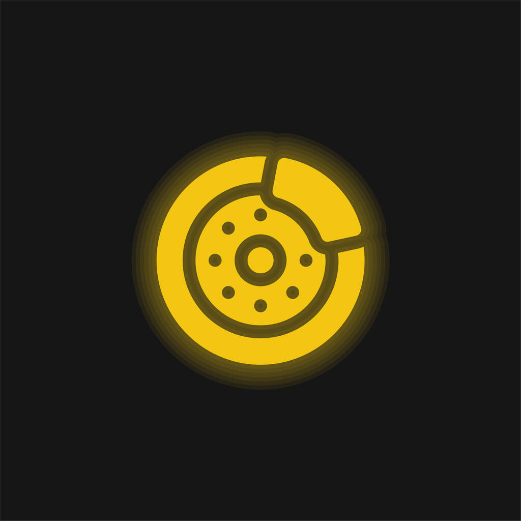Disco de freno amarillo brillante icono de neón - Vector, Imagen