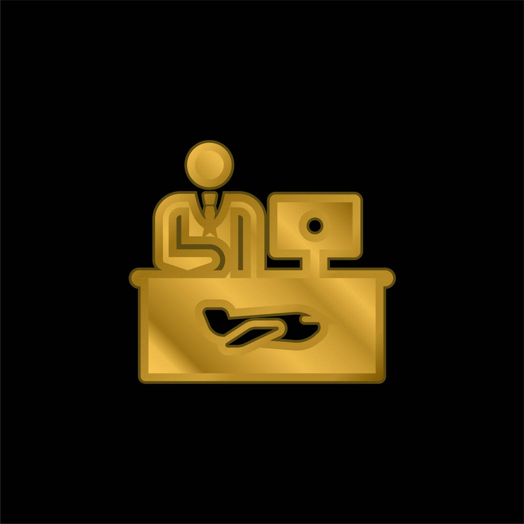 Aeropuerto chapado en oro icono metálico o logo vector - Vector, imagen