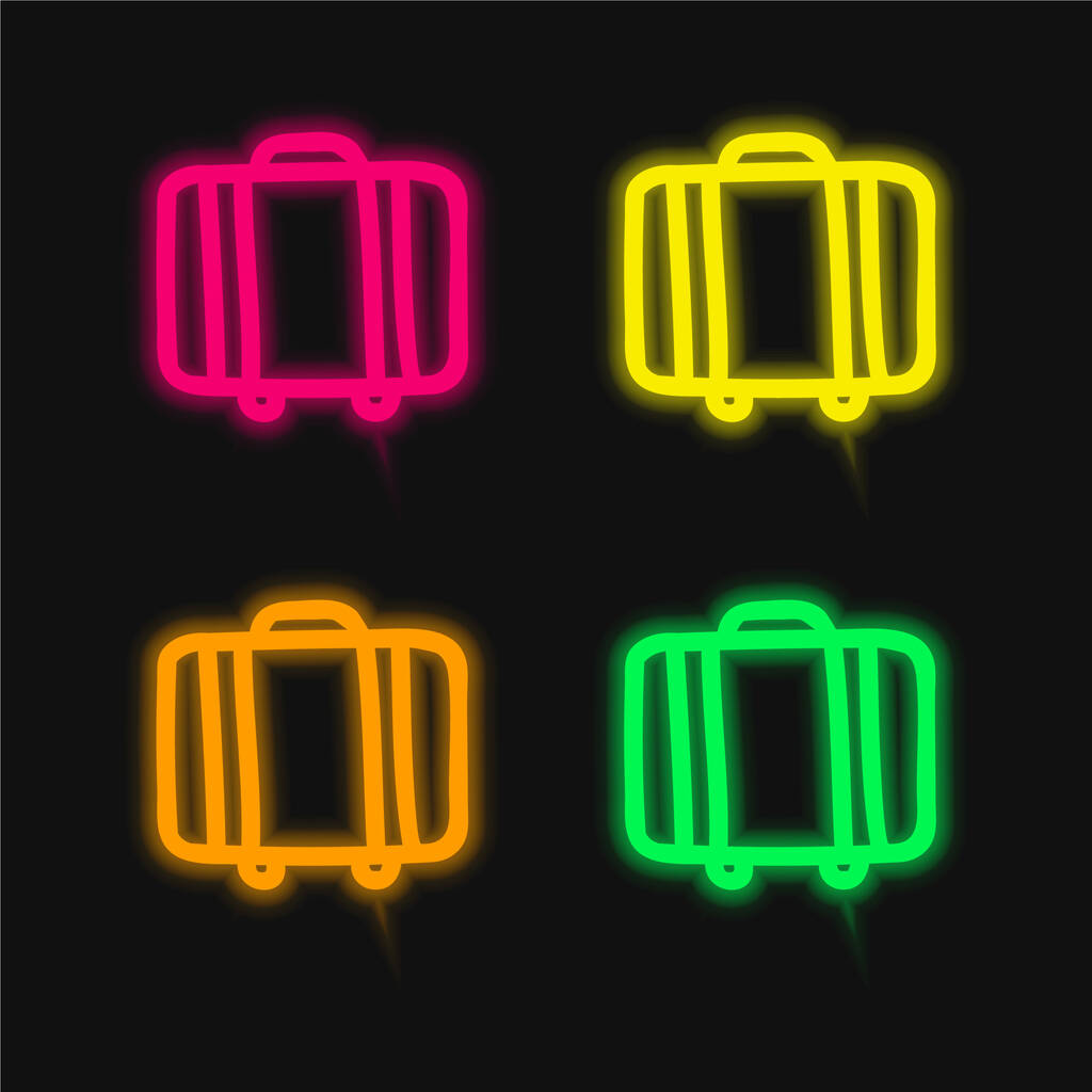 Bagage Koffer met de hand getekend Outline Vanaf zijaanzicht vier kleuren gloeiende neon vector icoon - Vector, afbeelding