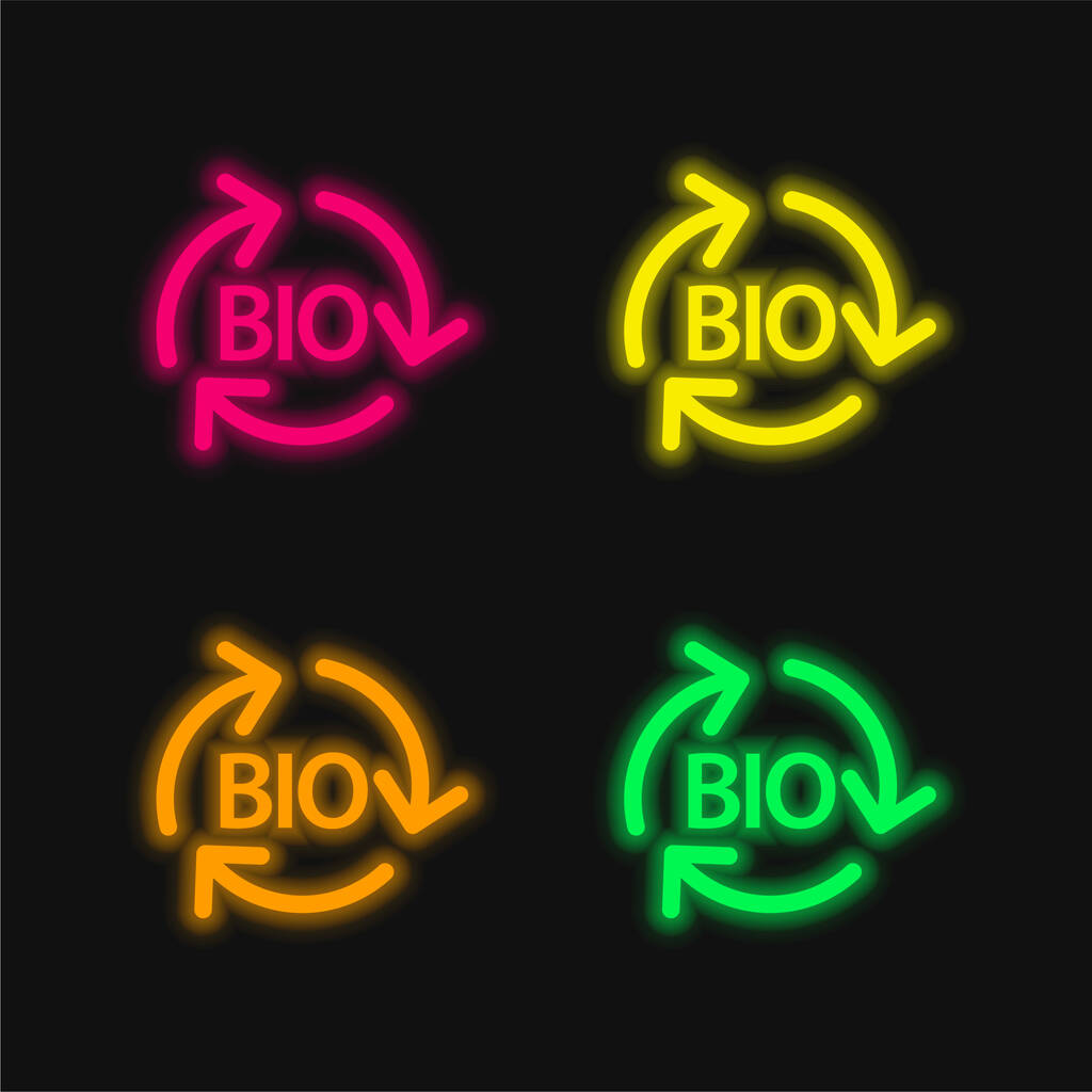 バイオマス再生可能エネルギー4色輝くネオンベクトルアイコン - ベクター画像