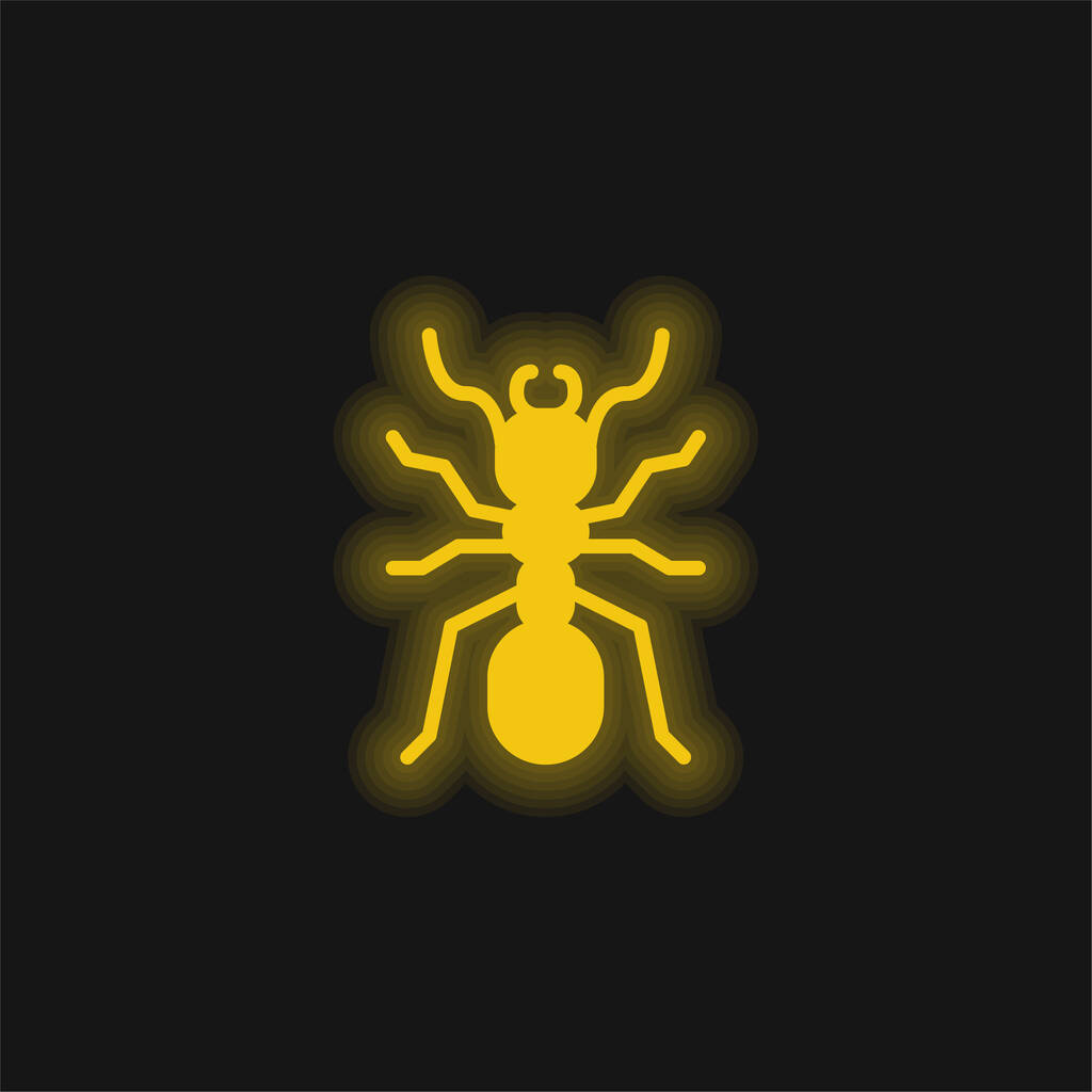 Ant yellow glowing neon icon - Vector, Image