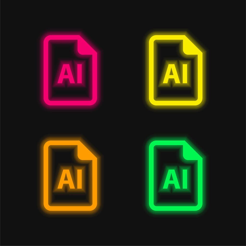 AI File quattro colori luminosi icona vettoriale al neon - Vettoriali, immagini