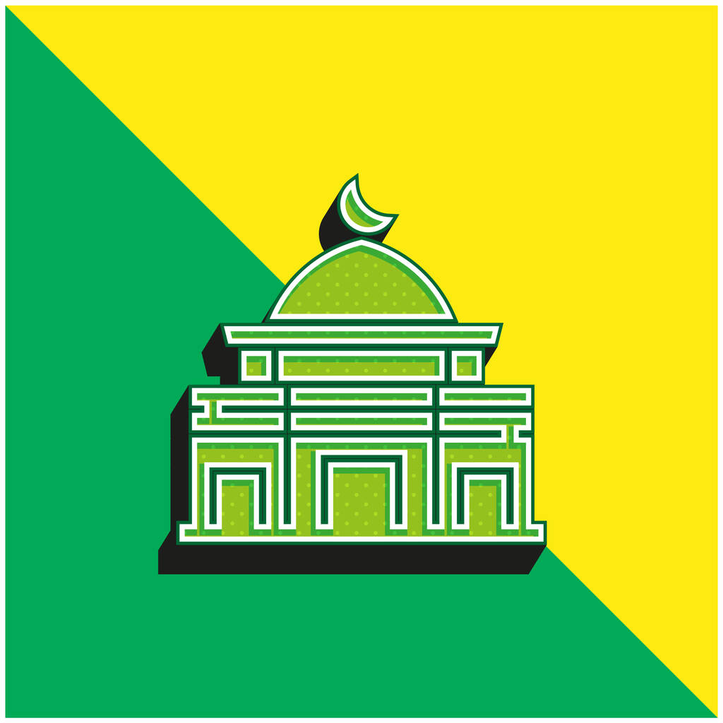 Al Aqsa Moskee Groen en geel modern 3D vector icoon logo - Vector, afbeelding