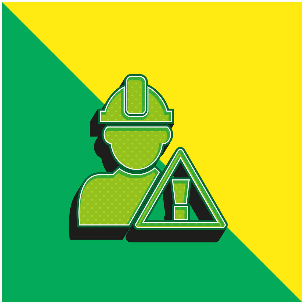 Segnale di attenzione e lavoratore edile logo moderno verde e giallo dell'icona vettoriale 3d - Vettoriali, immagini