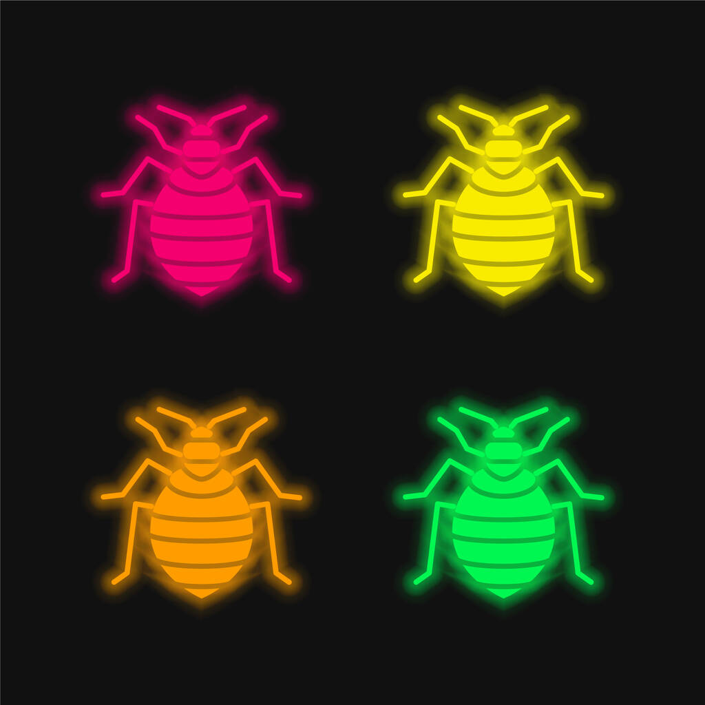 Bug letto quattro colori incandescente icona vettoriale al neon - Vettoriali, immagini
