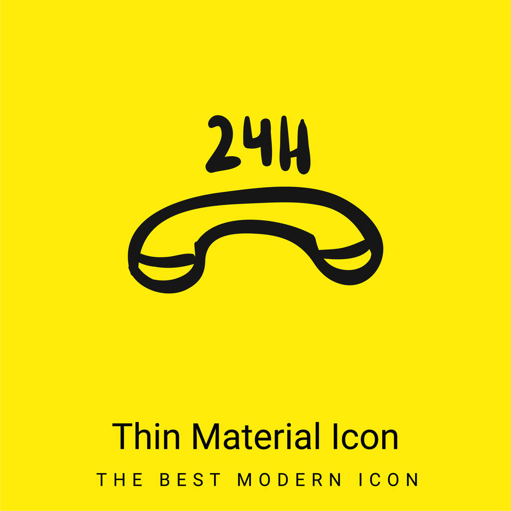 Teléfono comercial 24 horas mínimo icono de material amarillo brillante - Vector, Imagen