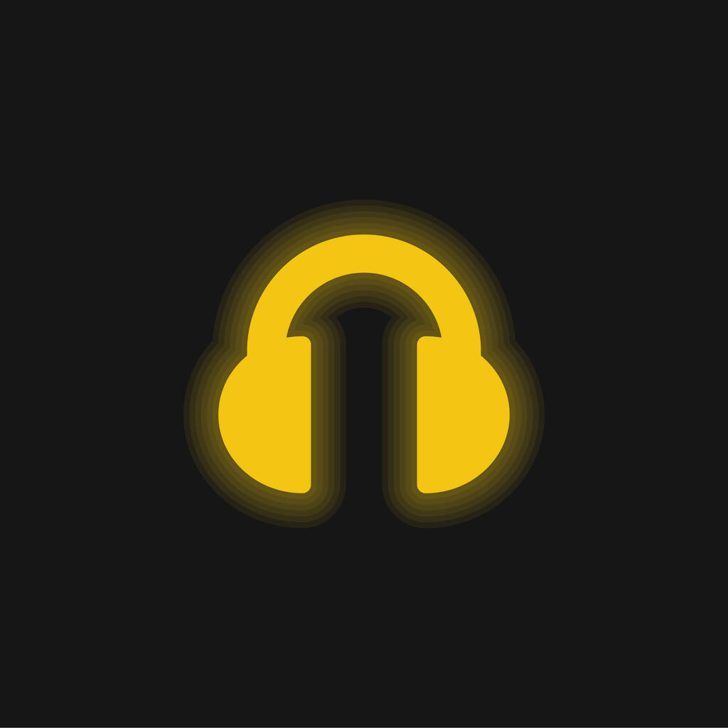 Schwarze Kopfhörer gelb leuchtendes Neon-Symbol - Vektor, Bild