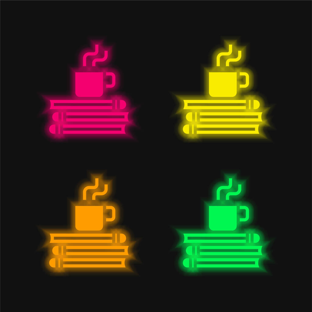 Διάλειμμα Χρόνος τέσσερα χρώμα λαμπερό εικονίδιο διάνυσμα νέον - Διάνυσμα, εικόνα
