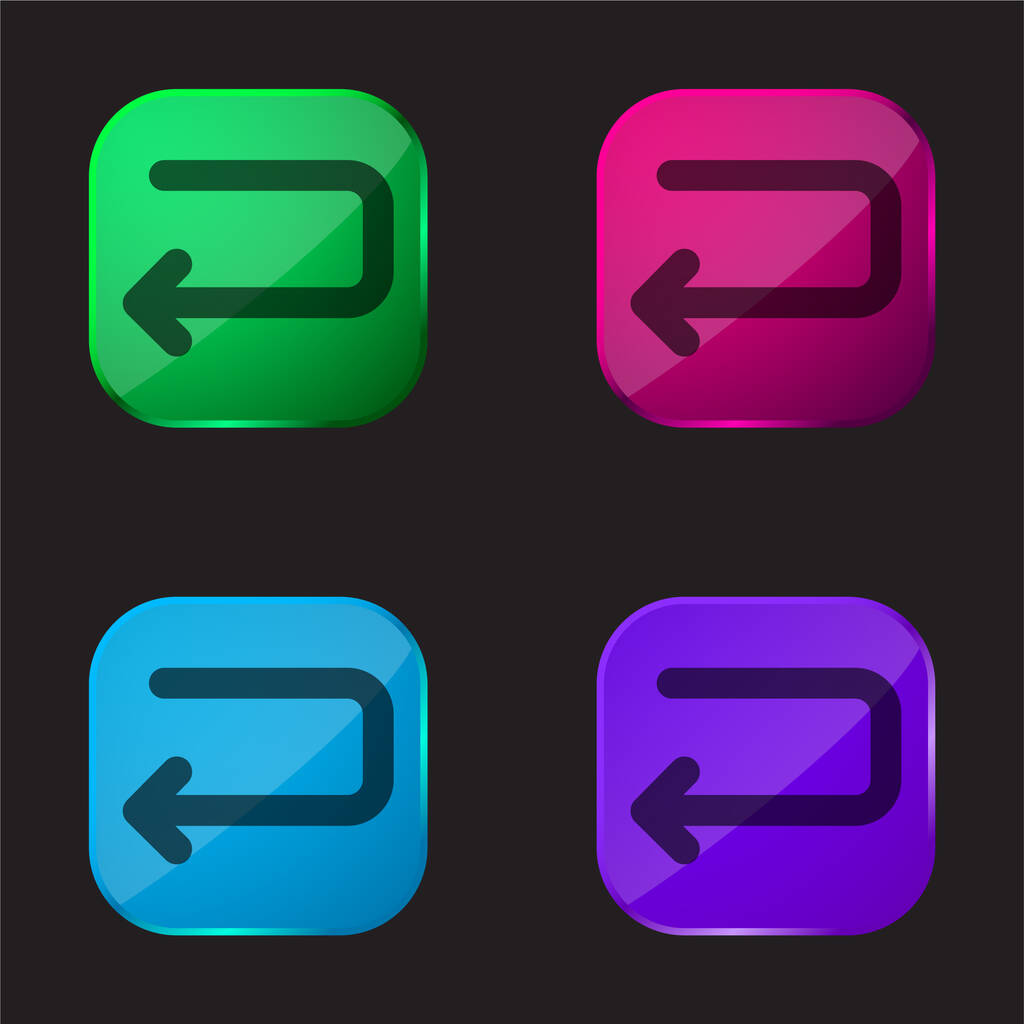 Arrière flèche gauche de l'angle de retour icône de bouton en verre de quatre couleurs - Vecteur, image