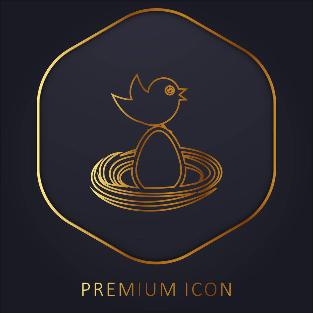 Птица на яйце в гнезде золотая линия премиум логотип или значок - Вектор,изображение