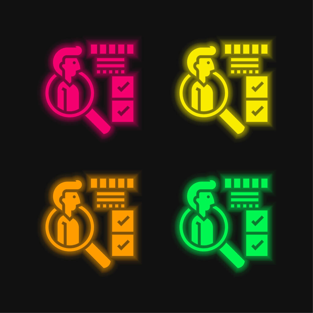 Gedrag vier kleuren gloeiende neon vector icoon - Vector, afbeelding