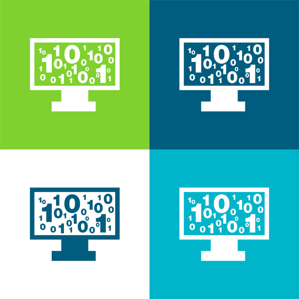 Bináris kód számok a monitoron képernyő Lapos négy szín minimális ikon készlet - Vektor, kép