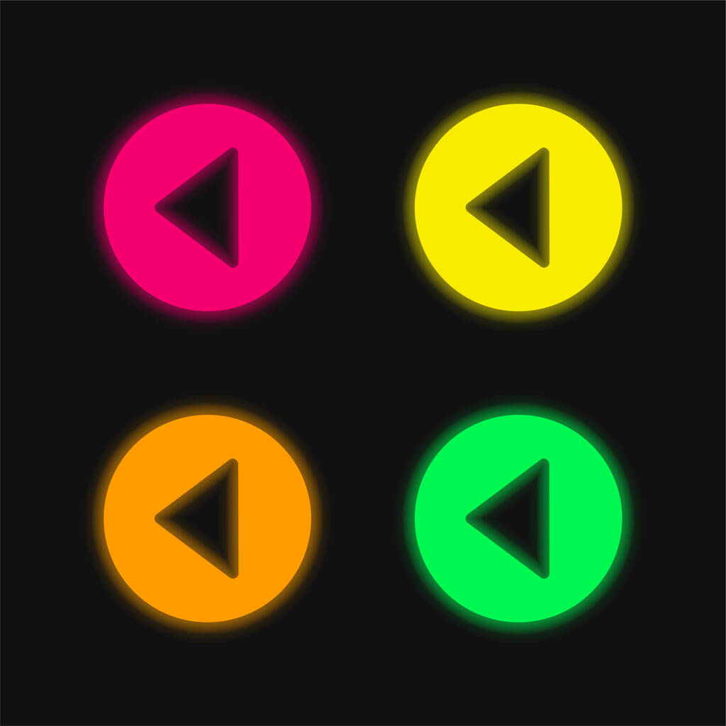 Atrás izquierda Flecha Circular Botón de cuatro colores brillante icono de vectores de neón - Vector, imagen