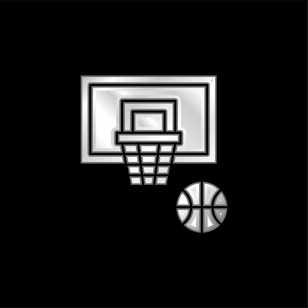 Icône métallique argentée Basketball - Vecteur, image