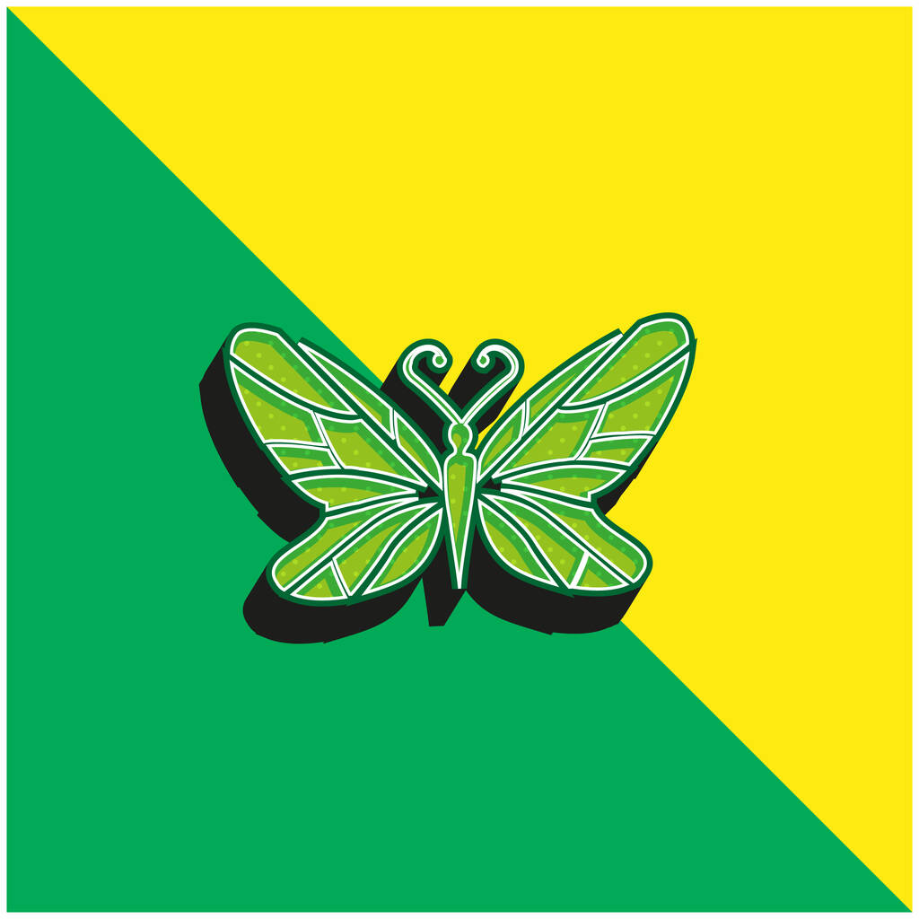 Schwarzer Schmetterling von oben Ansicht mit Linien Flügel Design grün und gelb moderne 3D-Vektor-Symbol-Logo - Vektor, Bild