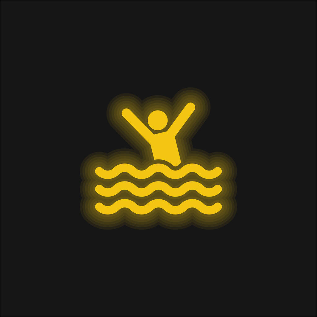 Playa amarillo brillante icono de neón - Vector, imagen