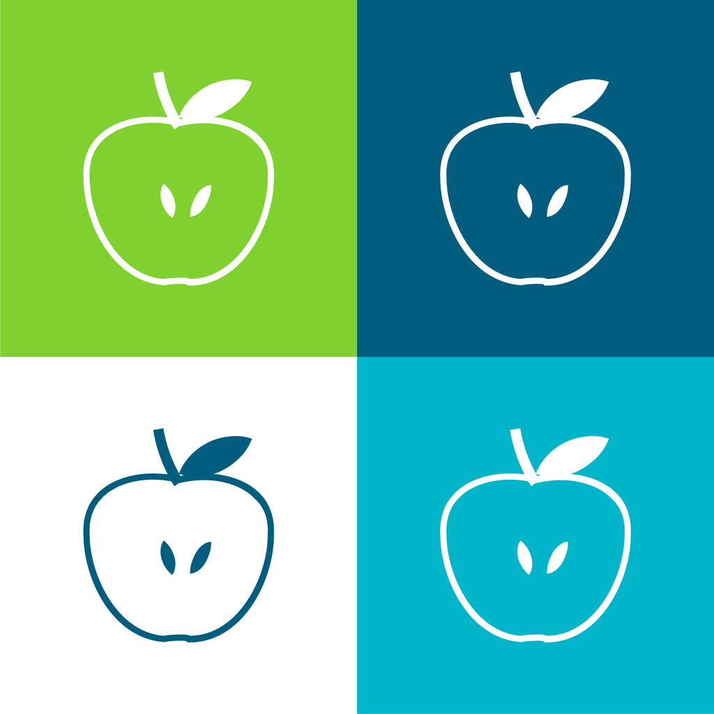 Manzana silueta plana de cuatro colores mínimo icono conjunto - Vector, Imagen