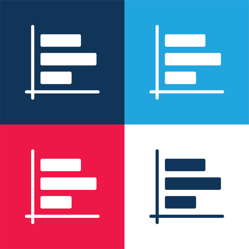 Gráfico de barras azul y rojo conjunto de iconos mínimo de cuatro colores - Vector, Imagen