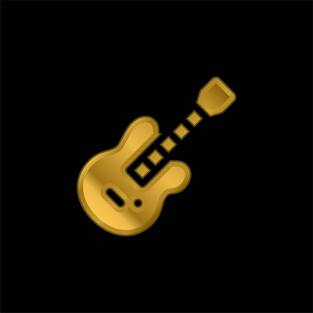 Baixo Guitarra banhado a ouro ícone metálico ou vetor logotipo - Vetor, Imagem