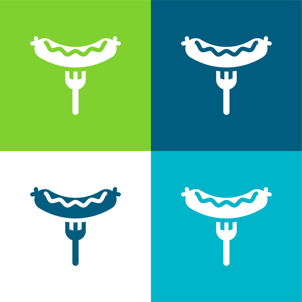 Bratwurst On Fork Flat conjunto de iconos mínimos de cuatro colores - Vector, imagen