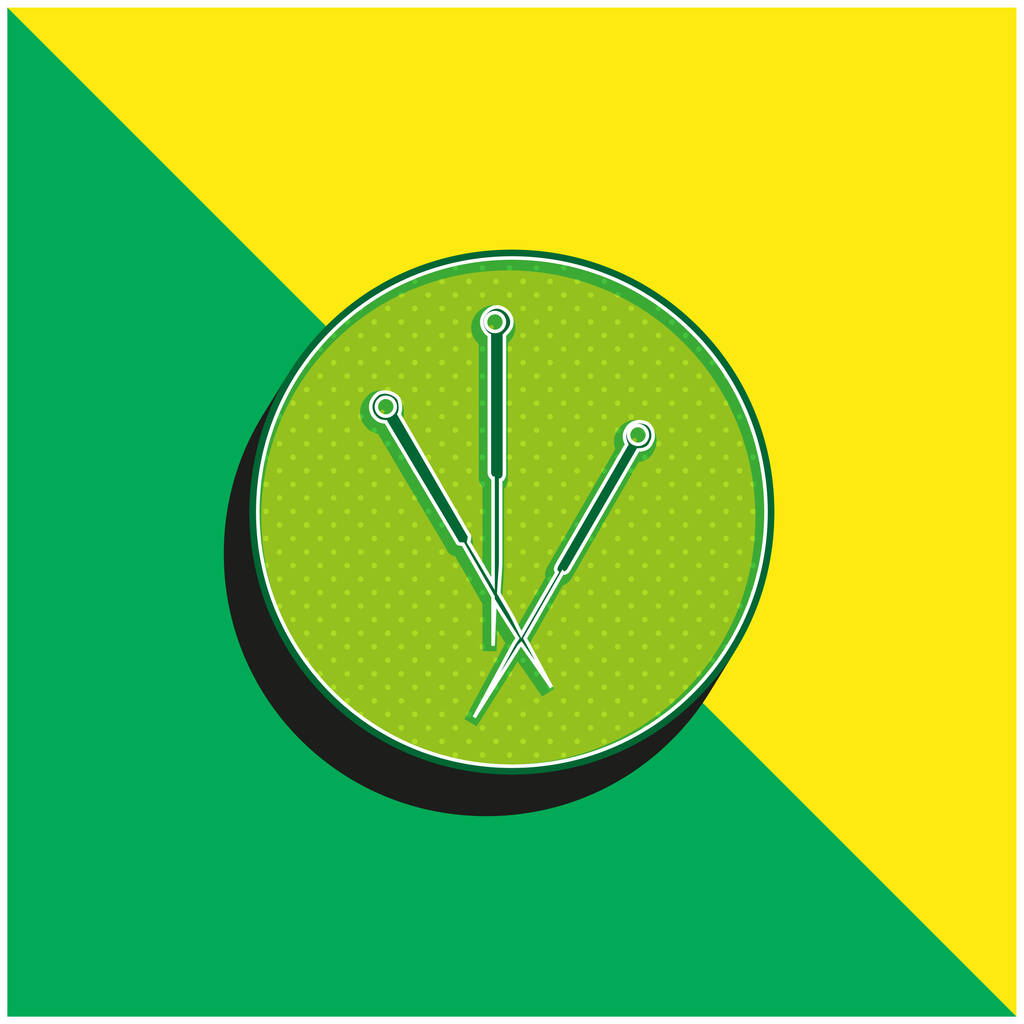 Игла иглы по кругу Зеленый и желтый современный трехмерный векторный логотип - Вектор,изображение