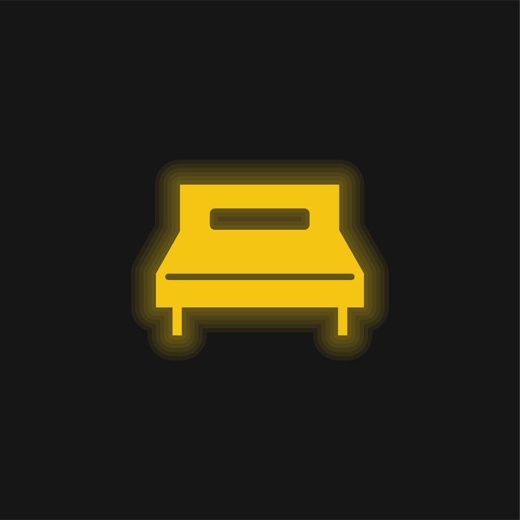 Big Double Bed yellow glowing neon icon - Vector, Image