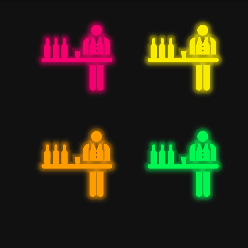Barman τεσσάρων χρωμάτων λαμπερό εικονίδιο διάνυσμα νέον - Διάνυσμα, εικόνα