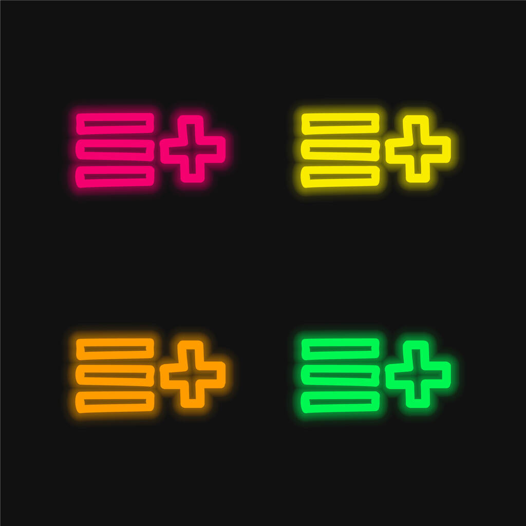 Adicionar à lista Símbolo de interface desenhado à mão ícone de vetor de néon brilhante de quatro cores - Vetor, Imagem