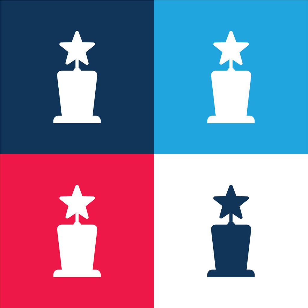 Premio Star Trophy Forma azul y rojo de cuatro colores mínimo icono conjunto - Vector, imagen