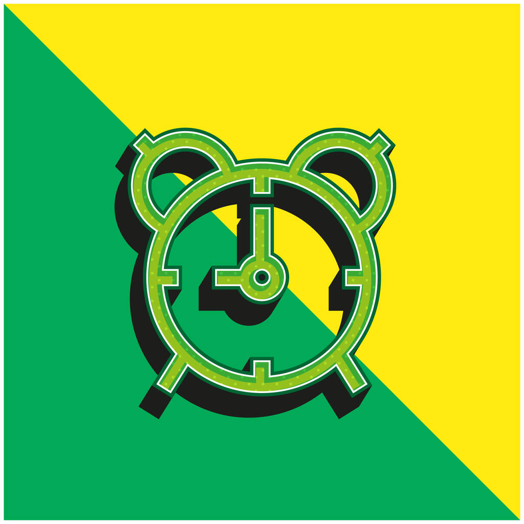 Reloj despertador verde y amarillo moderno vector 3d icono logotipo - Vector, Imagen
