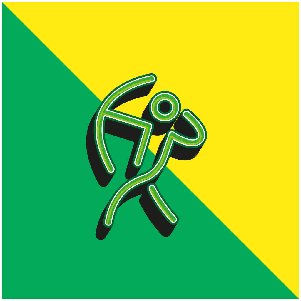 Bogenschütze Stick Mann mit einem Bogen grünen und gelben modernen 3D-Vektor-Symbol-Logo - Vektor, Bild