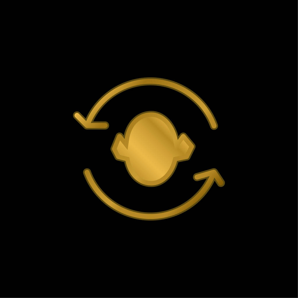 Pareja de flechas alrededor de una silueta de cabeza chapado en oro icono metálico o logo vector - Vector, Imagen