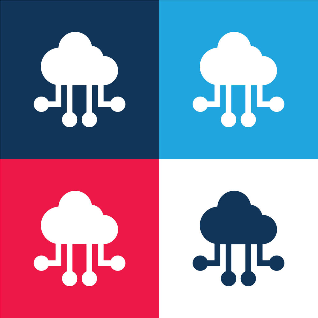 Big Data azul y rojo conjunto de iconos mínimo de cuatro colores - Vector, imagen